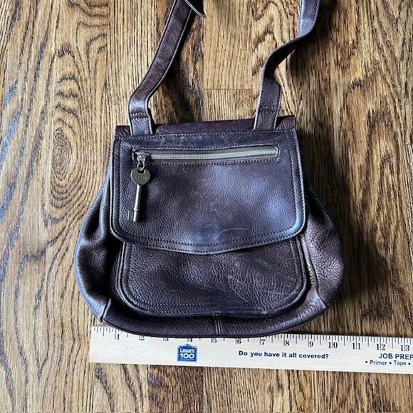 VTG Fossil Small Crossbody Purse Brown Genuine Pebbled Leather 75082 Key READ - Picture 4 of 11